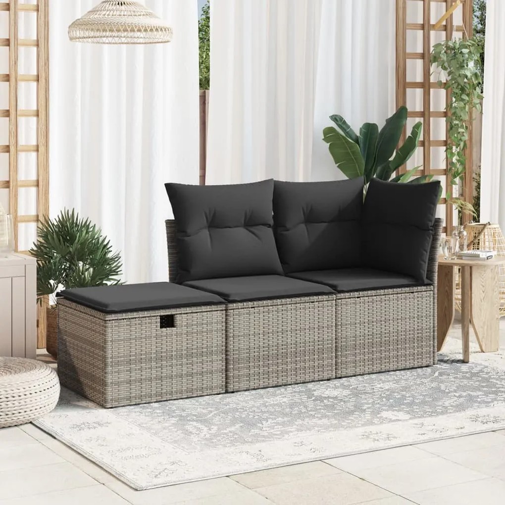 Sgabello giardino con cuscino grigio 55x55x37 cm in polyrattan