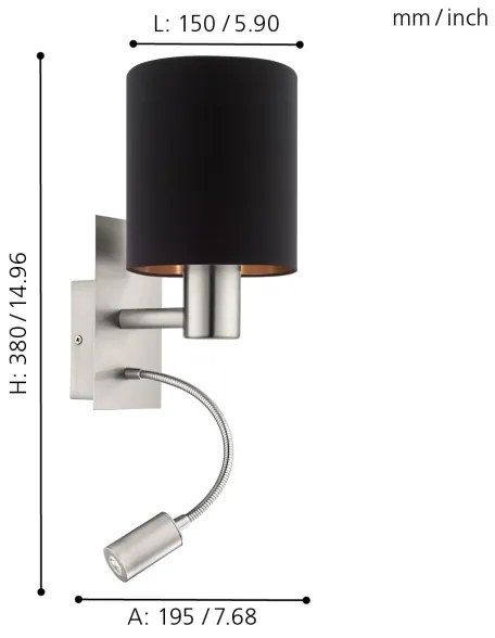 Eglo 96483 - Lampada LED flessibile PASTERI 1xE27/40W+LED/3,8W nero