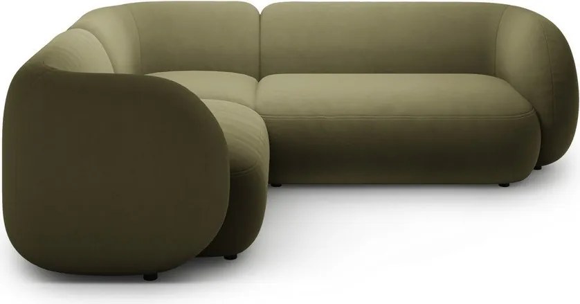 Divano angolare verde (con penisola a sinistra/a L) con rivestimento in velluto Kate – Micadoni