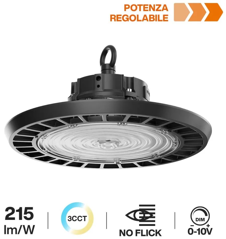 Campana LED Potenza Regolabile 55/75/100W CCT, 215 lm/W, IP65 - LIFUD Colore Bianco Variabile CCT