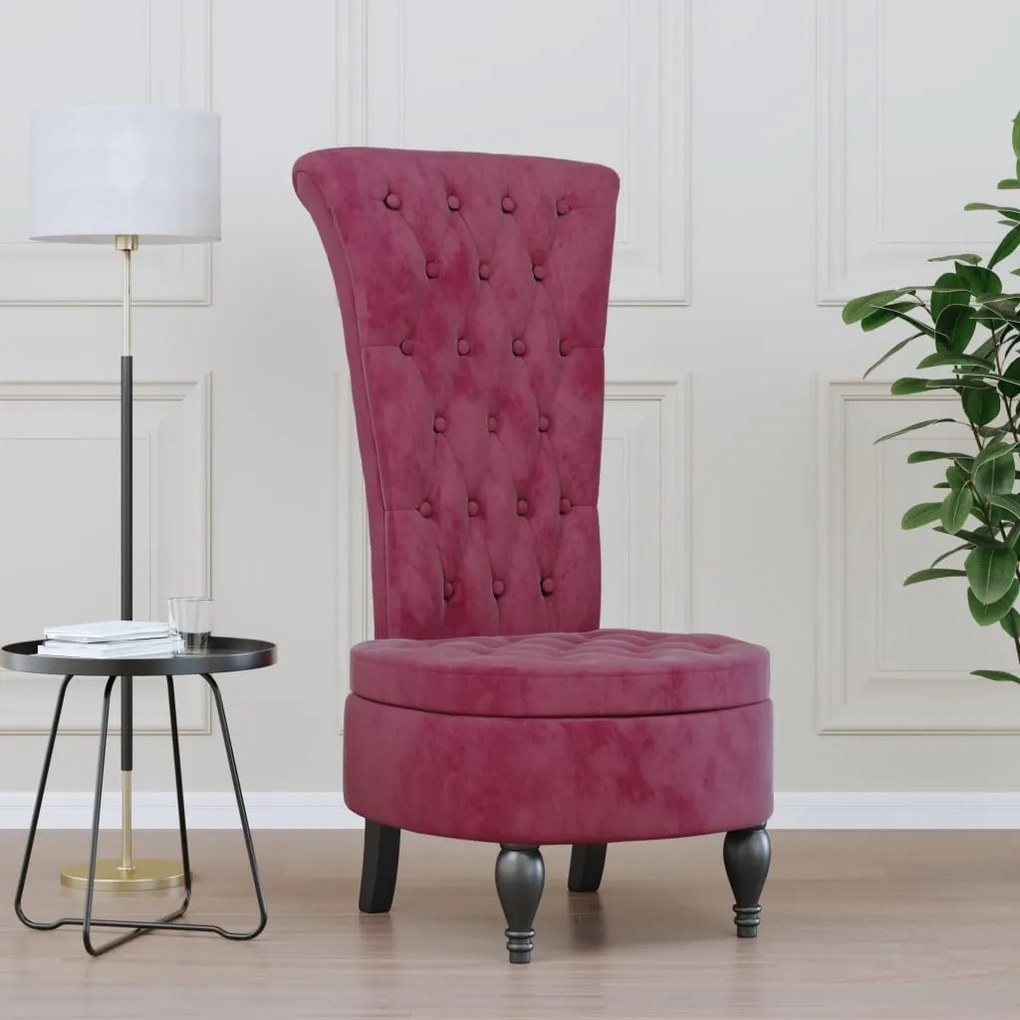 Sedia Schienale Alto Design con Bottoni in Velluto Elegante e Raffinata, Rosso Vino