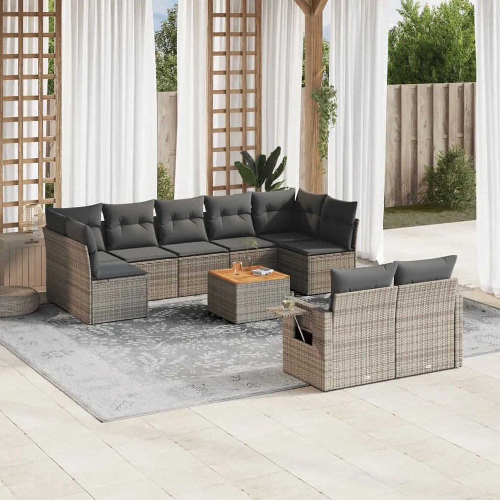 Set divano da giardino 10 pz con cuscini grigio in polyrattan