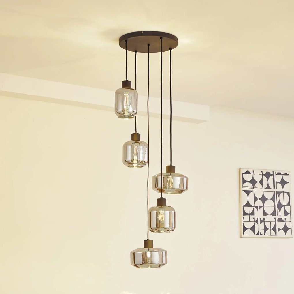 Lampada a sospensione in vetro Hildur Lindby, dimmerabile, Alluminio / Grigio / Zincato, Soggiorno / Sala da pranzo, Vetro, Lampada a sospensione