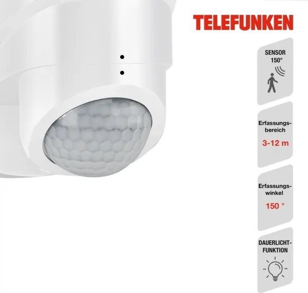 Telefunken 304406TF - Proiettore LED da parete per esterni con sensore, 20 W, 230 V