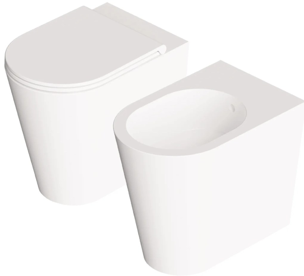 Coppia Di Sanitari a Terra Senza Brida Alice Ceramica "Hide Round" Bianco Lucido