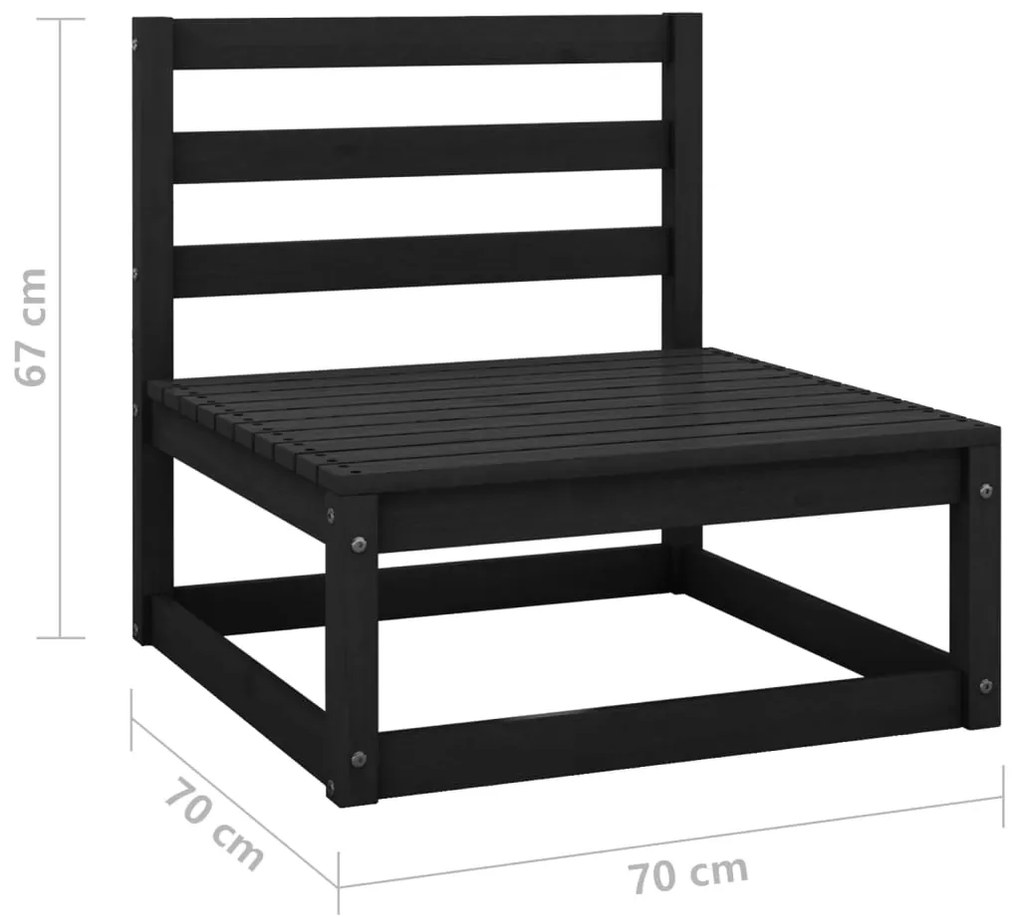 Set Divani da Giardino 3 pz Nero in Legno Massello di Pino