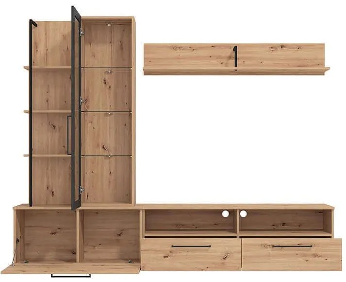 GRACIE - parete attrezzata con anta, vetrina e due cassetti moderna minimal in legno