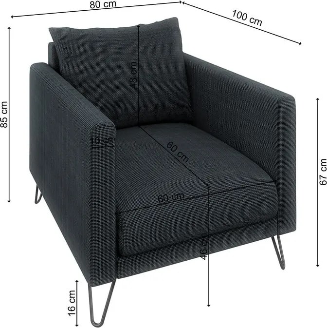 Poltrona grigio scuro con rivestimento in ciniglia Freya – Ropez