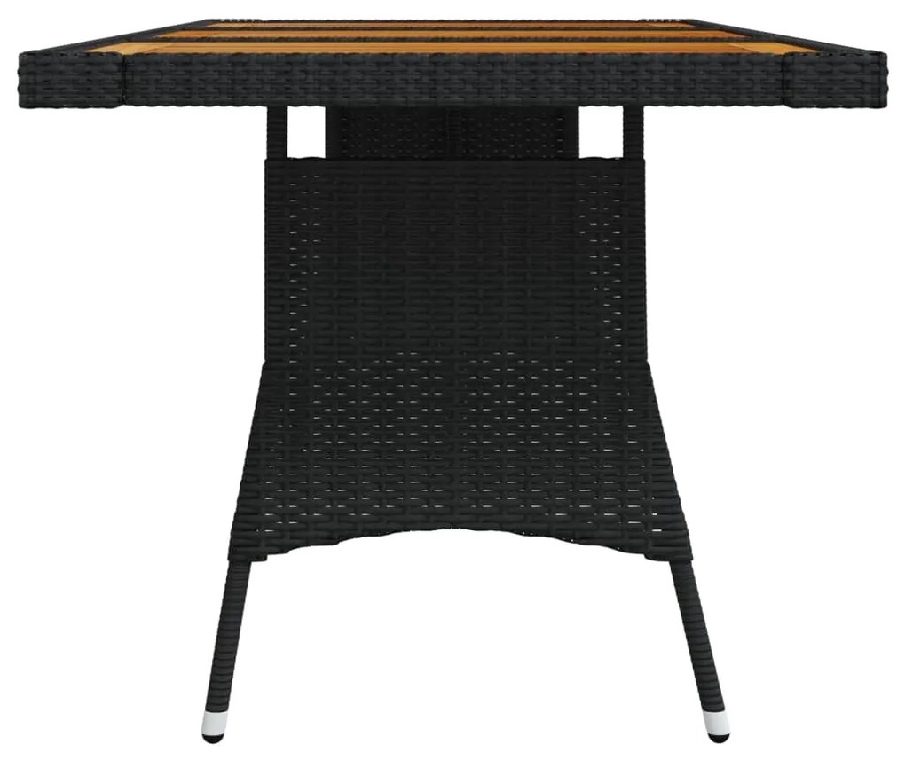 Tavolo giardino nero 160x70x72cm polyrattan e massello d&#039;acacia