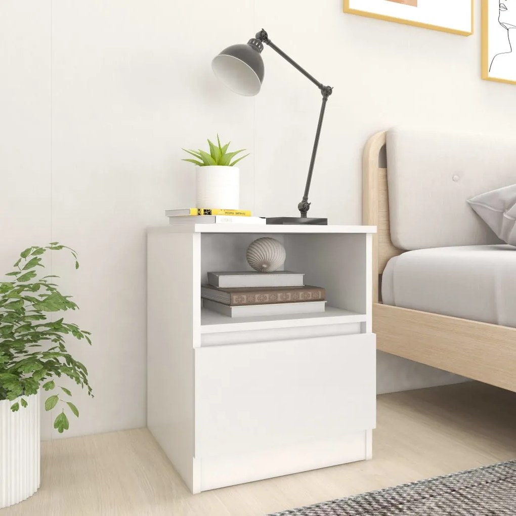 Comodino Bianco 40x40x50 Cm İn Legno Multistrato /