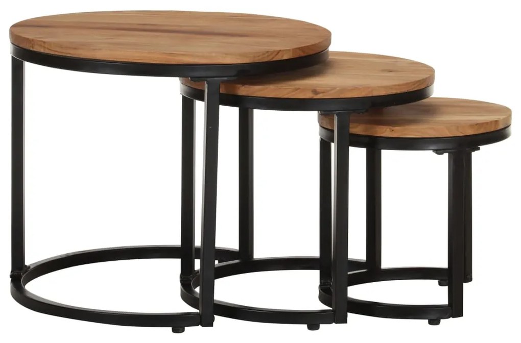 Tavolini laterali 3 pz in legno massello di acacia