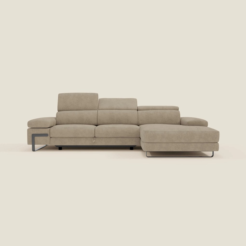 Zayana Divano angolare estraibile - braccioli e poggiatesta reclinabili in tessuto impermeabile T02 beige