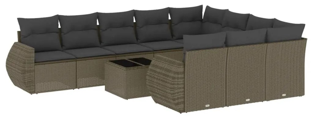 Set divani da giardino 11 pz con cuscini in polyrattan grigio