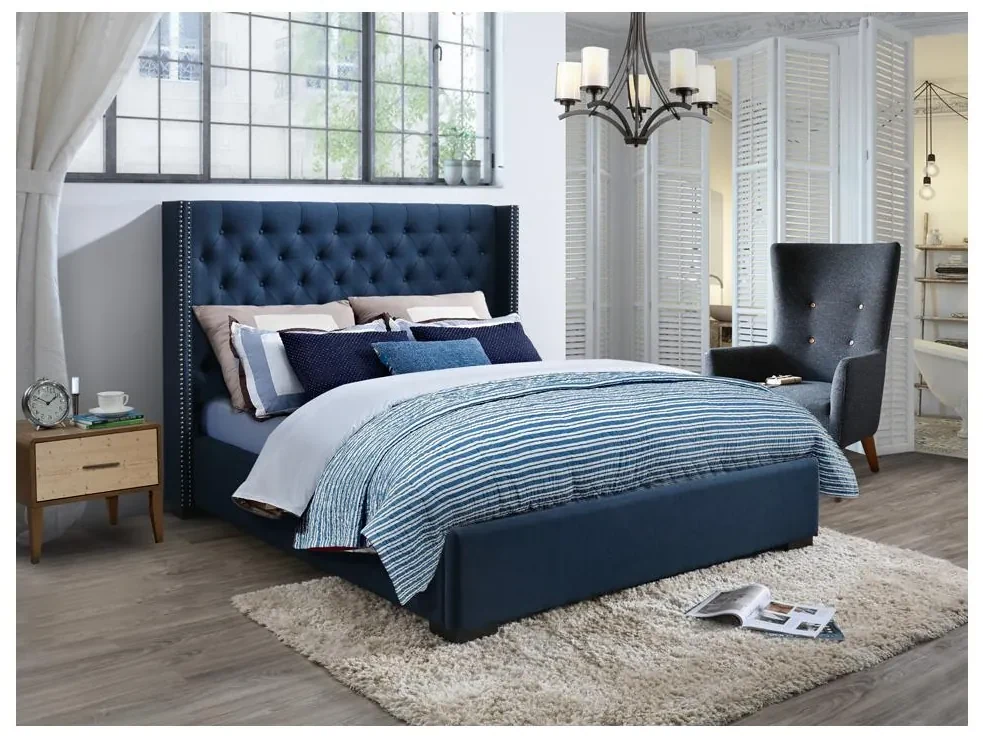 Copritestiera Per Letto Matrimoniale – Lino E Cotone, Blu, Antispolvero – Adatto A Spessori 3-20 Cm
