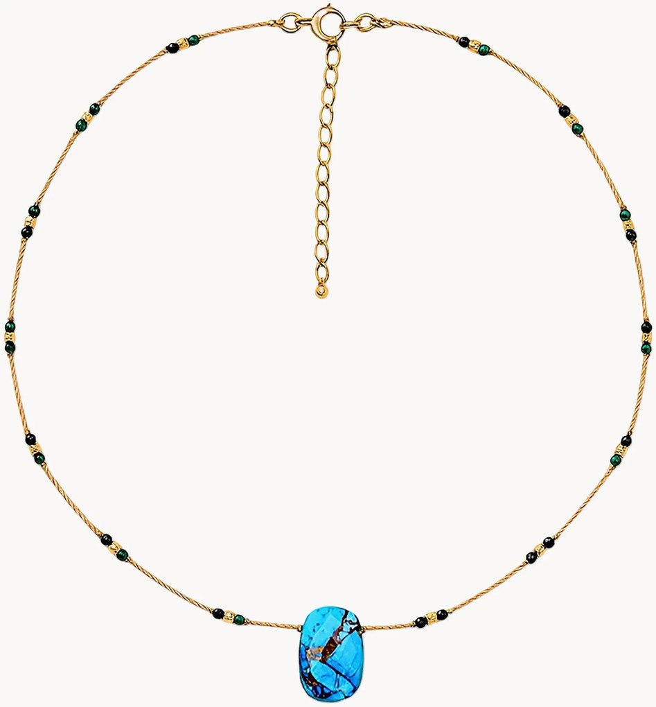 Collana placcata in oro con turchese e malachite Neo