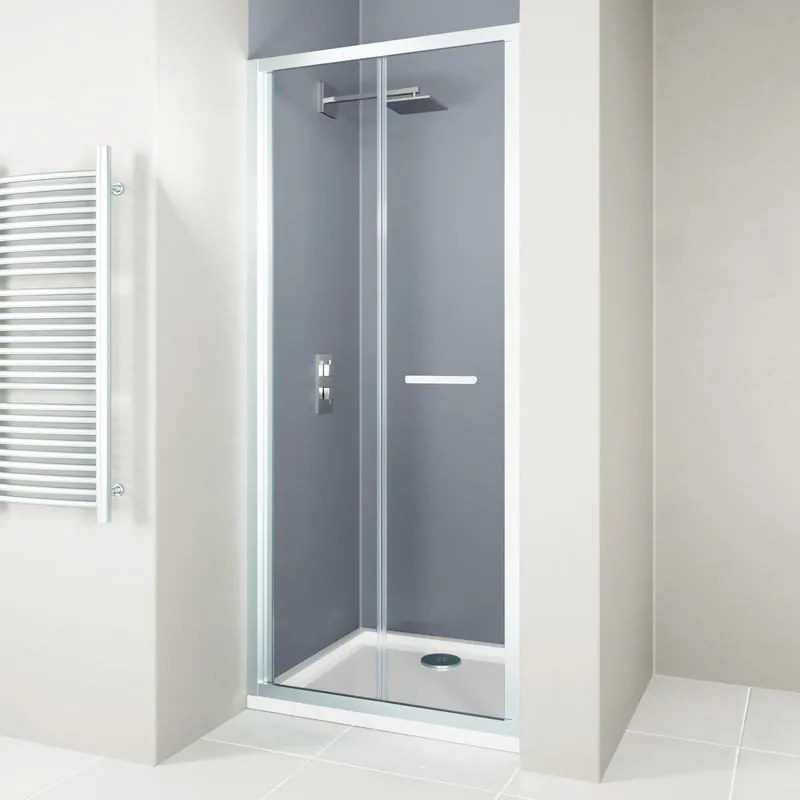 Porta doccia pieghevole L 65-70 cm x H 190 cm per nicchia in vetro trasparente SP. 6 mm, profilo lucido cromo, serie Verve