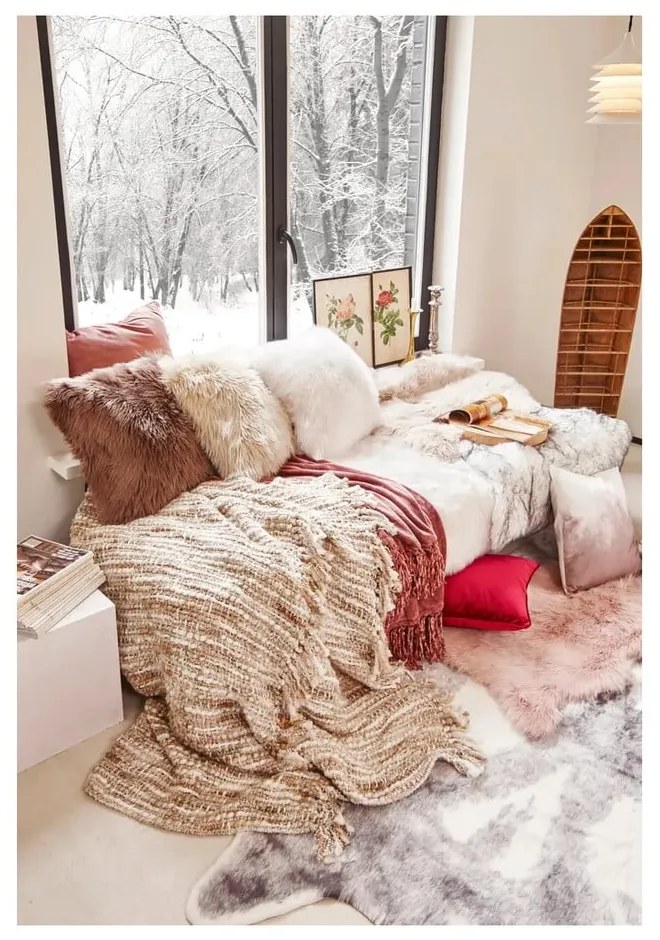 Cuscino in pelle di pecora bianca, 45 x 45 cm - Tiseco Home Studio