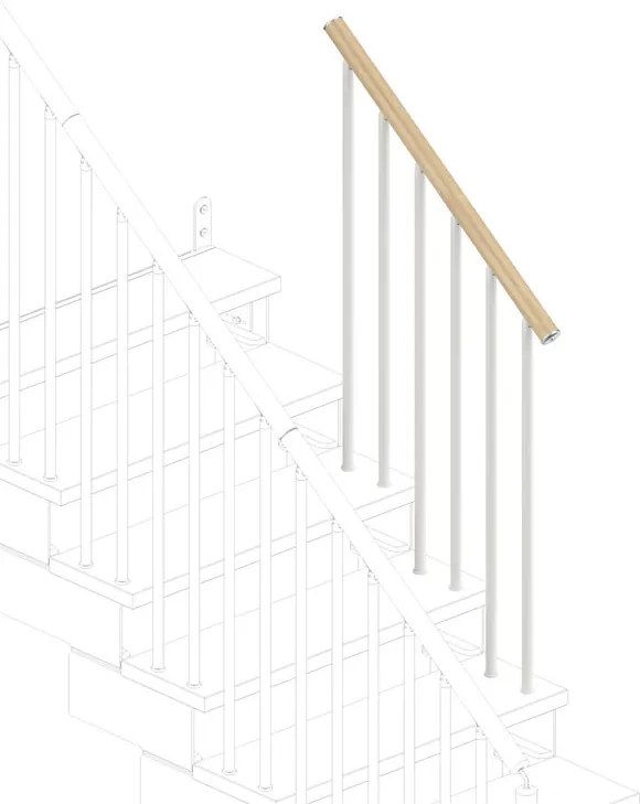 Balaustra in kit IRIS Gala 3GR in legno bianco, corrimano in legno faggio, L 120 cm fissaggio a pavimento
