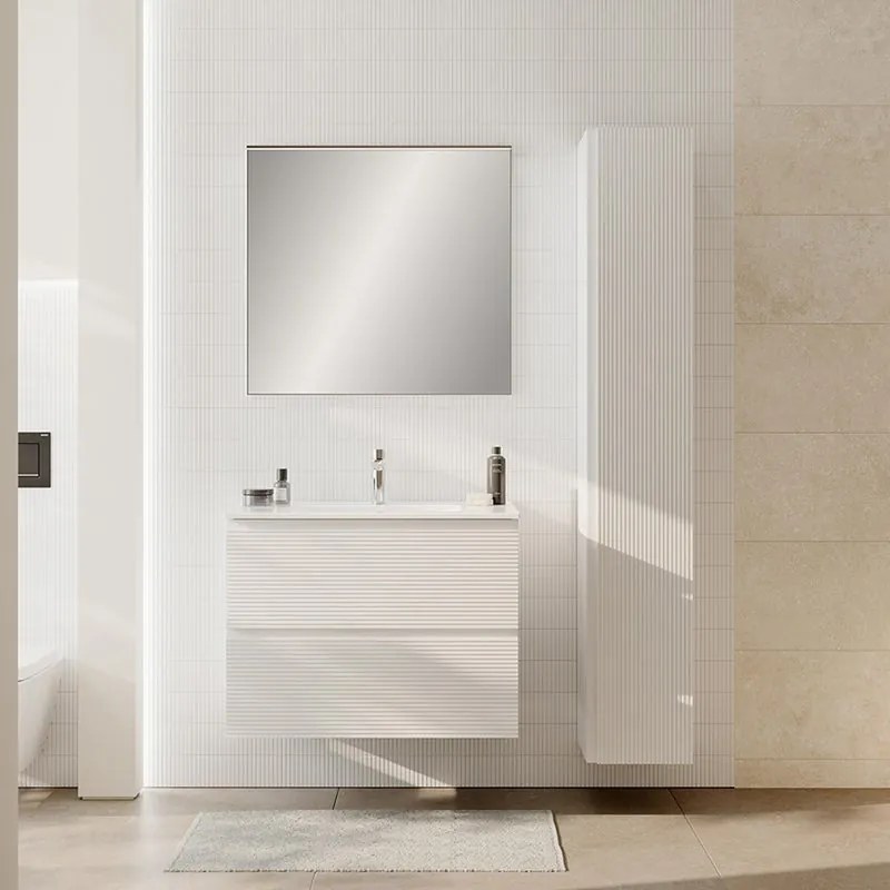 Colonna per mobile bagno Step L30 x H180 x P32 con 1 anta reversibile a chiusura ammortizzata,in Mdf bianco opaco cannettato