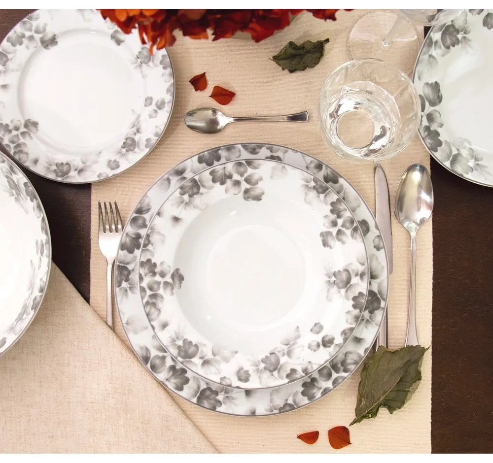 Set di 6 piattini da dessert in porcellana bianco e grigio chiaro ø 19 cm Foliage gray - Villa Altachiara