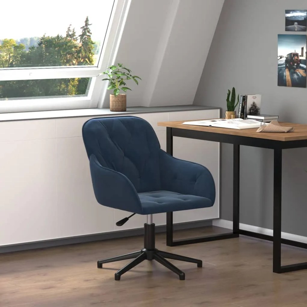 Sedia Girevole Da Ufficio Blu İn Velluto /