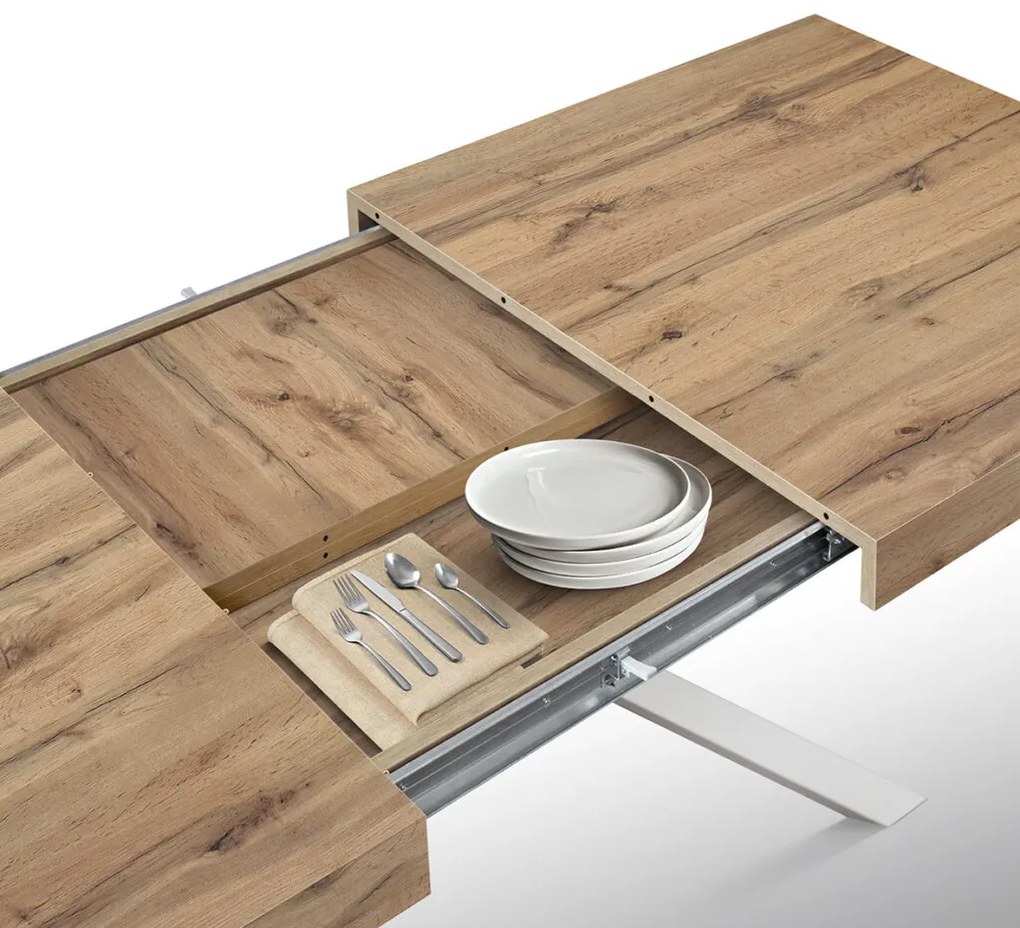 Tavolo FORTE DEI MARMI rovere rustico allungabile con base bianca 180×90 cm – 260×90 cm