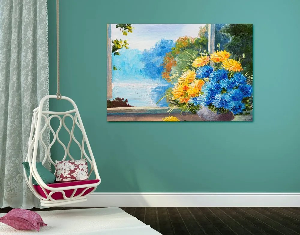 Quadro su tela – Bouquet primaverile alla finestra