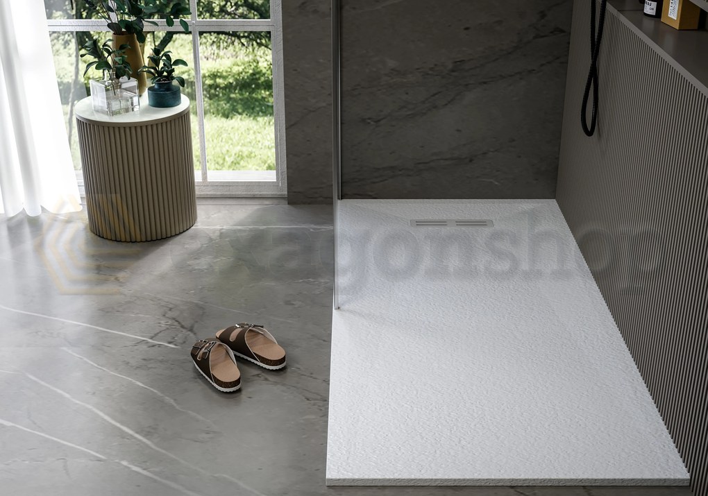 Nova Piatto Doccia ultrapiatto 80x120 cm piletta alta capacità antiscivolo antibatterico effetto pietra Bianco