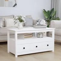 Tavolino da Salotto Bianco 102x49x55 cm Legno Massello di Pino cod mxl 13075