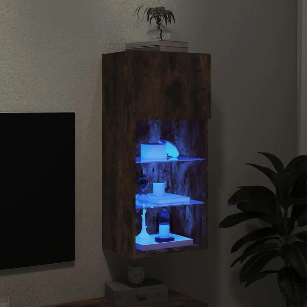 Mobile TV con Luci LED Rovere Fumo 40,5x30x90 cm