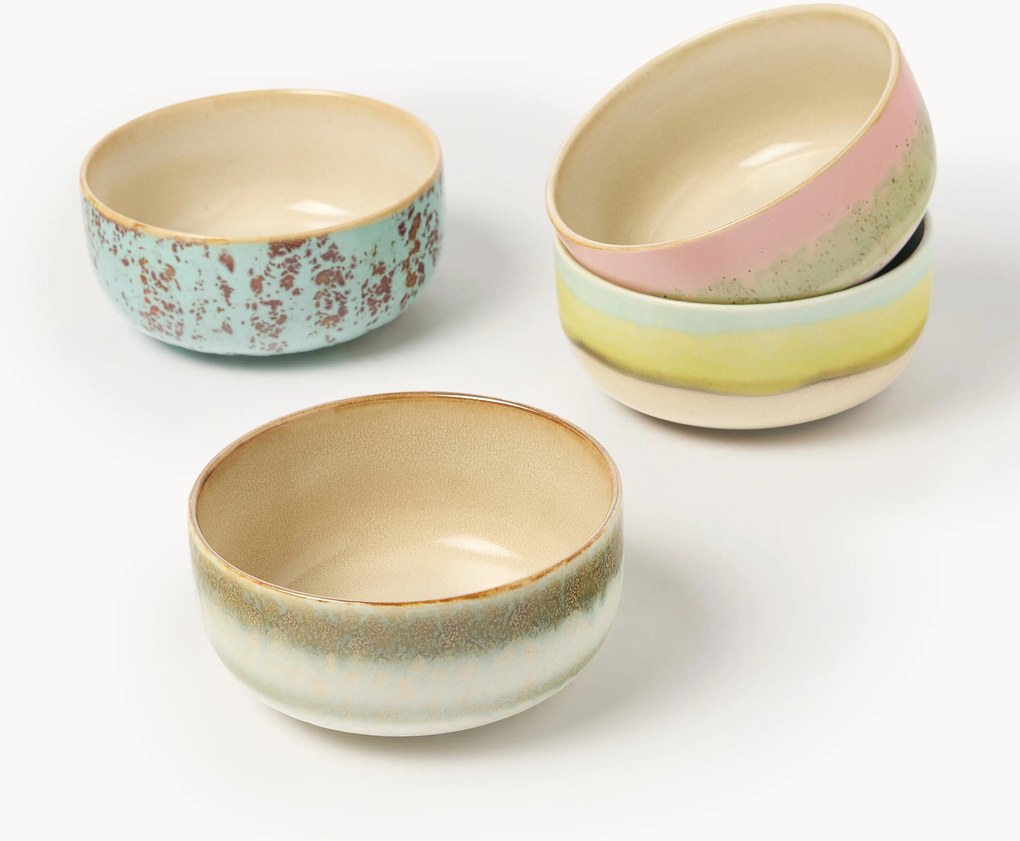 Set di 4 ciotole fatte a mano con smalto reattivo 70's