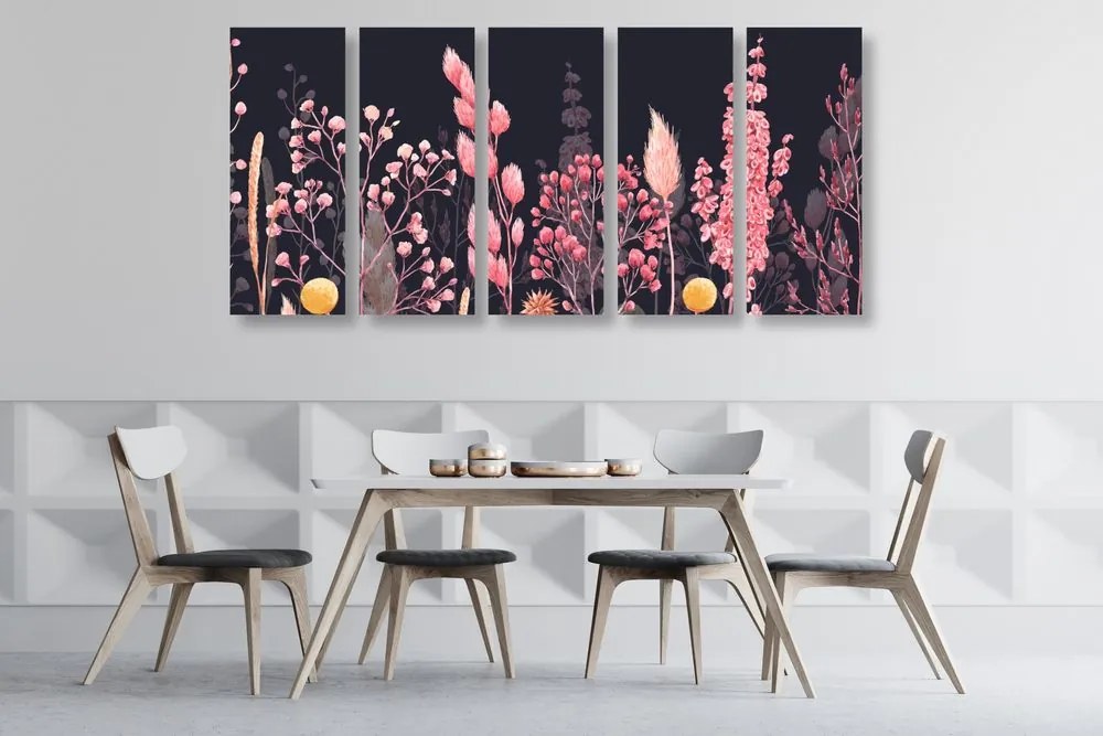 Quadri 5 pezzi – Pittura a olio di fiori selvatici