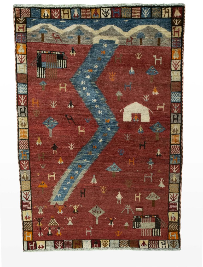 Gabbeh Tappeto 100 x 150 Rosso (Iran) Annodato A Mano