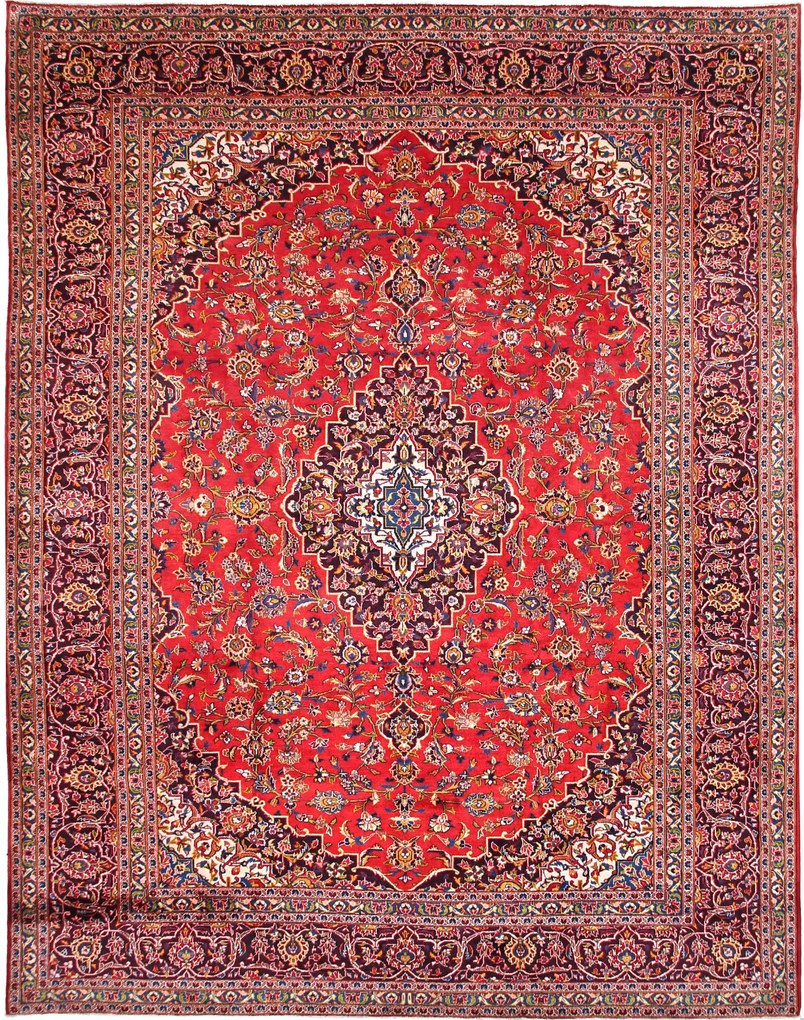 Kashan Tappeto 390x310 Rosso (Iran) Annodato A Mano