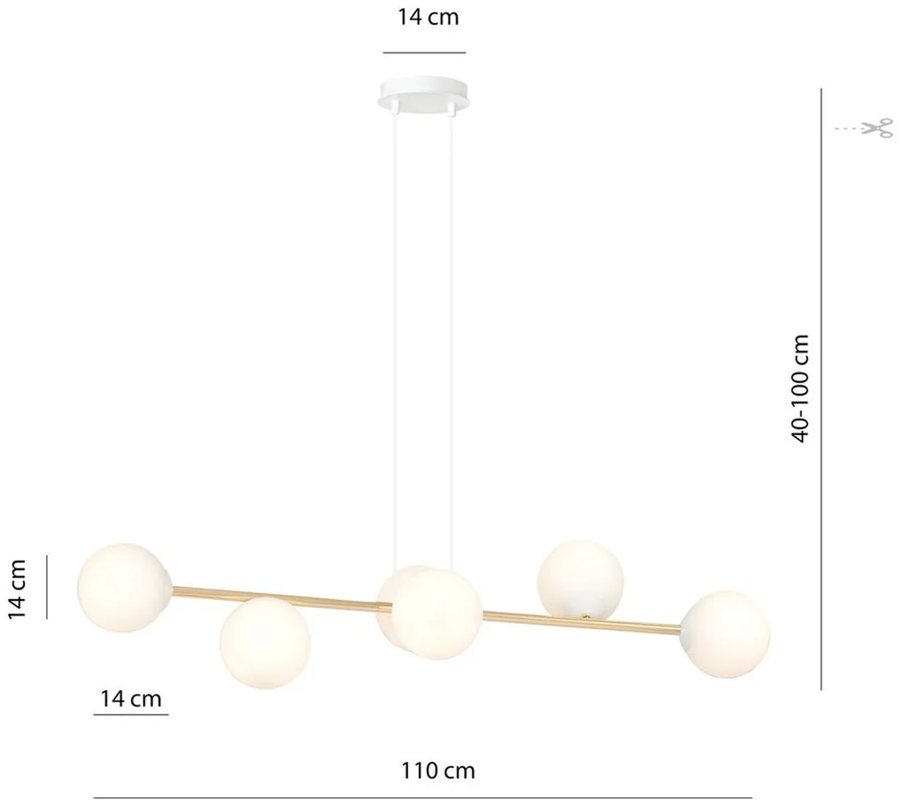 Lampadario a sospensione GRAVITY 6 Nero/Bianco e Oro 6xE14