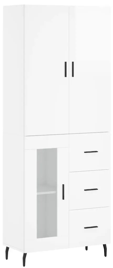 Credenza Bianco Lucido 69,5x34x180 cm in Legno Multistrato