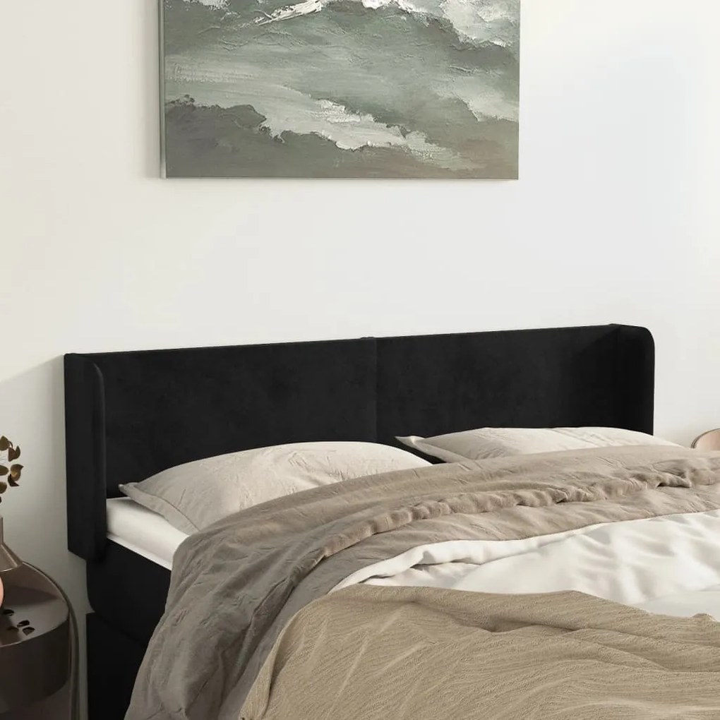 Testiera Ad Orecchio Nera 147x16x78/88 Cm İn Velluto /