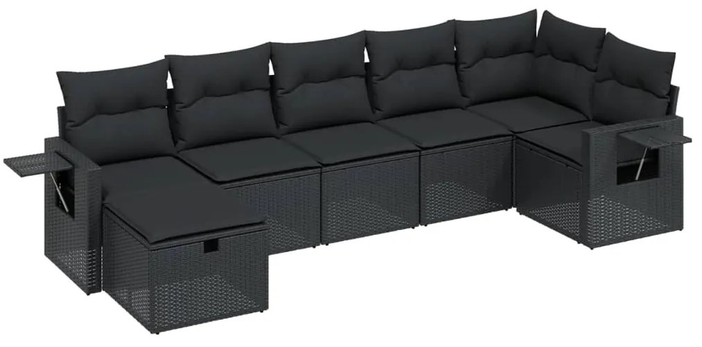 Set Divani da Giardino con Cuscini 7pz Nero Polyrattan