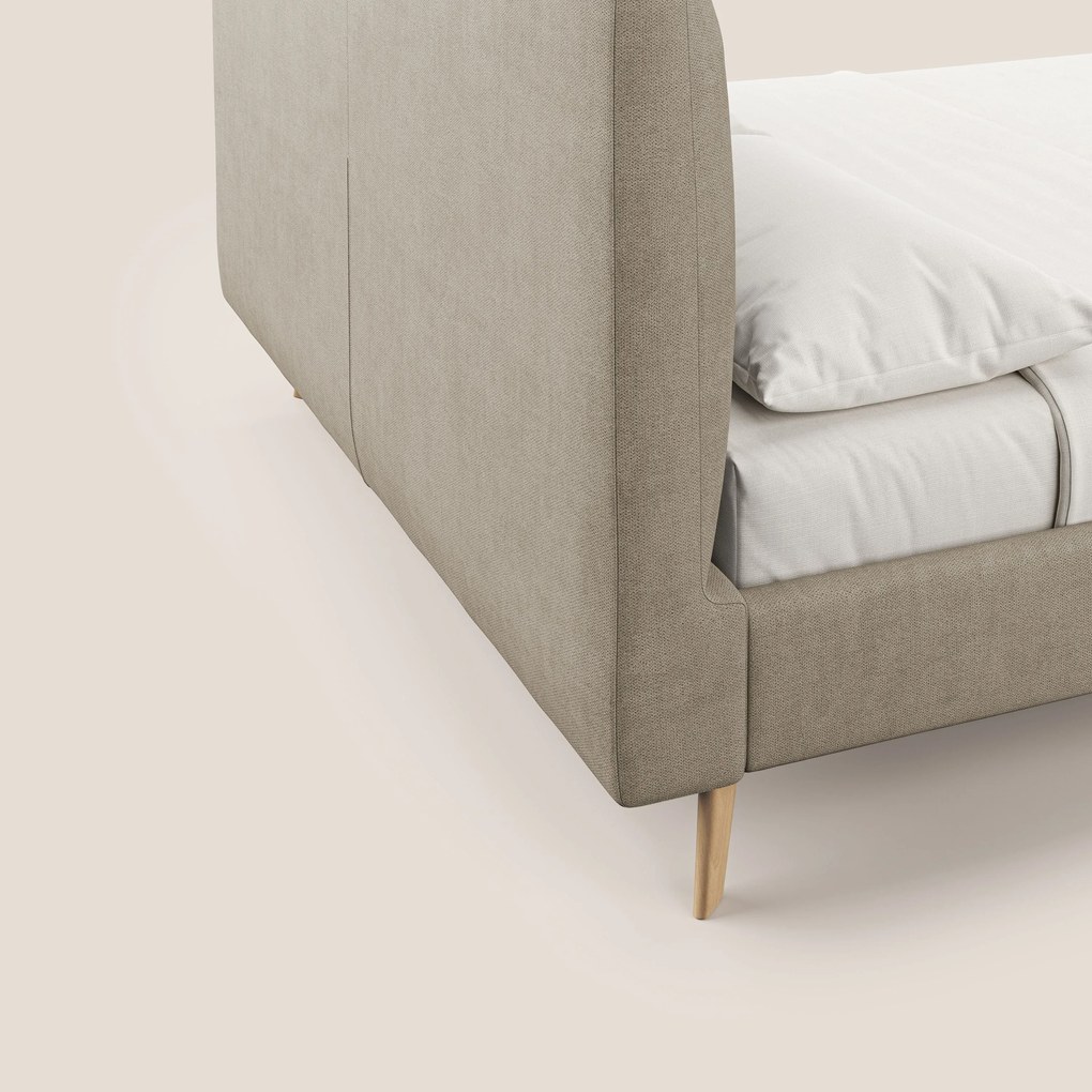 Selene letto imbottito con piedini naturali sfoderabile in tessuto impermeabile T02 beige