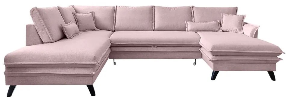 Divano letto a U rosa cipria, angolo sinistro Charming Charlie - Miuform
