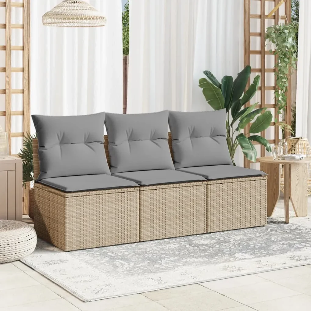 Divano da giardino con cuscini a 3 posti beige in polyrattan