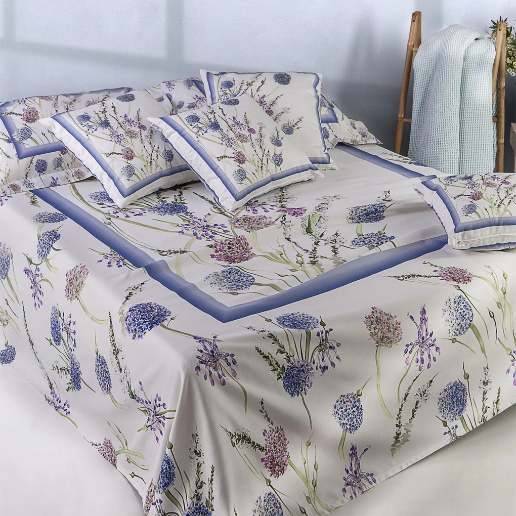 Copriletto non Trapuntato in Cotone Blue-carre'fleur