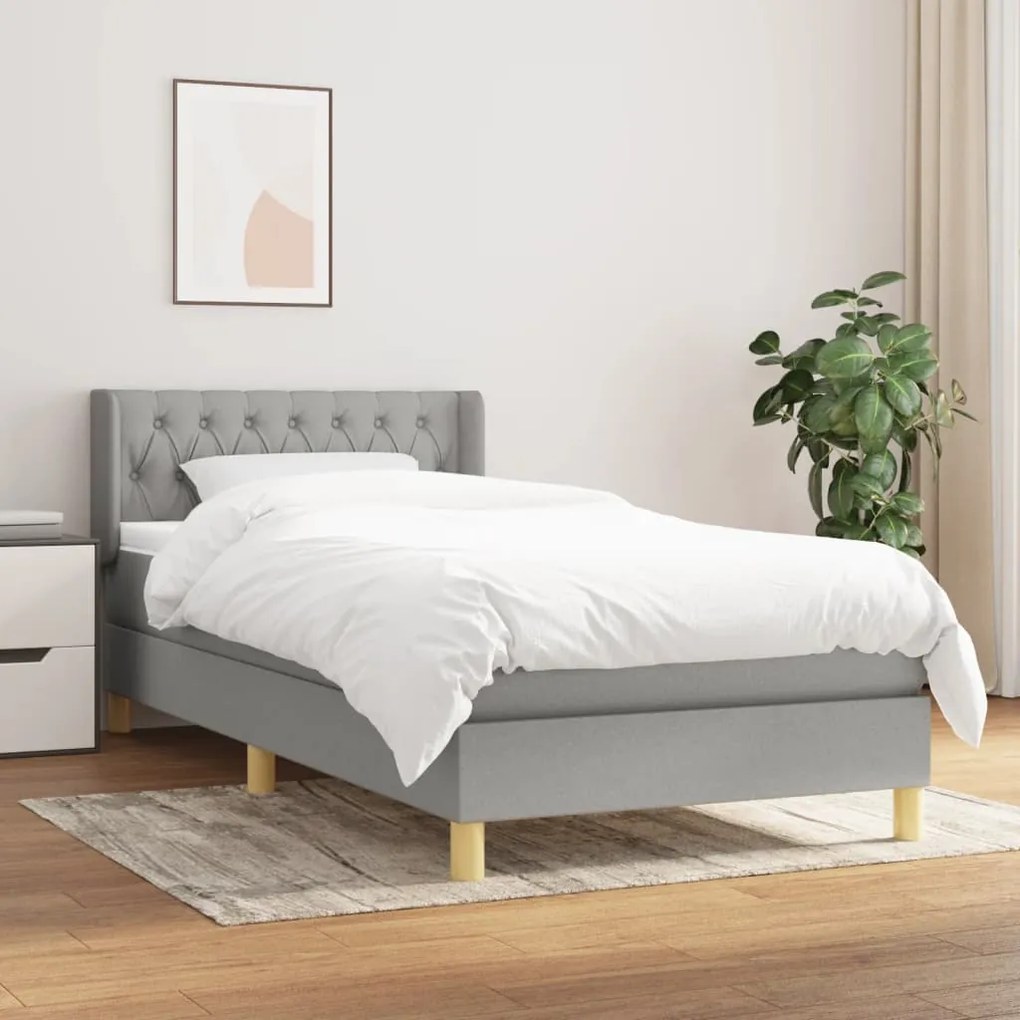 Giroletto A Molle Con Materasso Grigio Chiaro 90x200 Cm Tessuto /