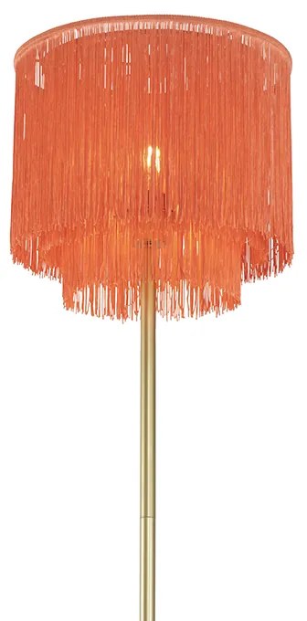 Lampada da terra orientale oro con paralume rosa con frange - Franxa