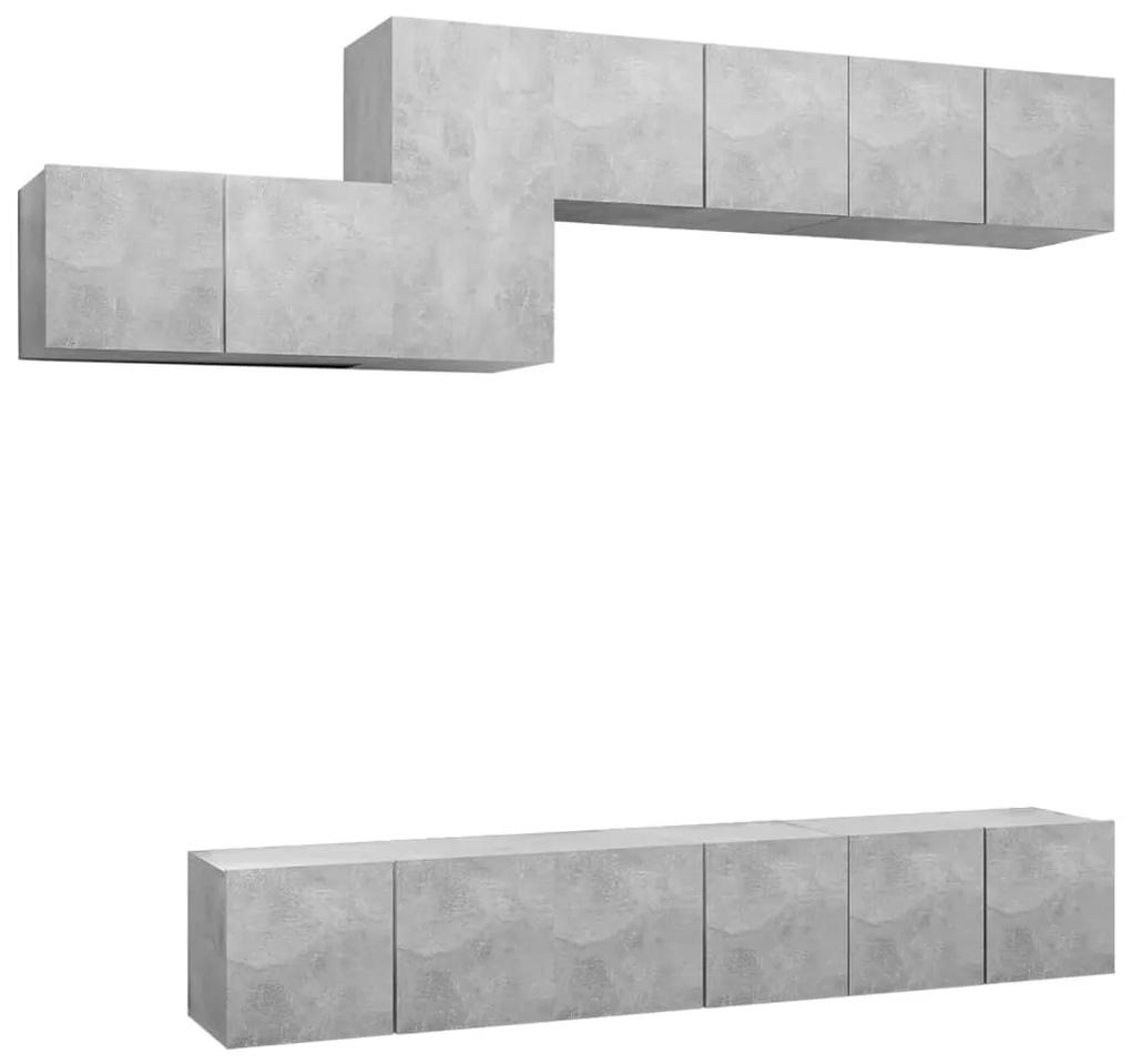 Set porta tv 7 pz grigio cemento in truciolato