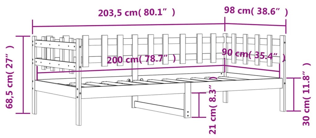 Dormeuse Bianca 90x200 cm in Legno Massello di Pino