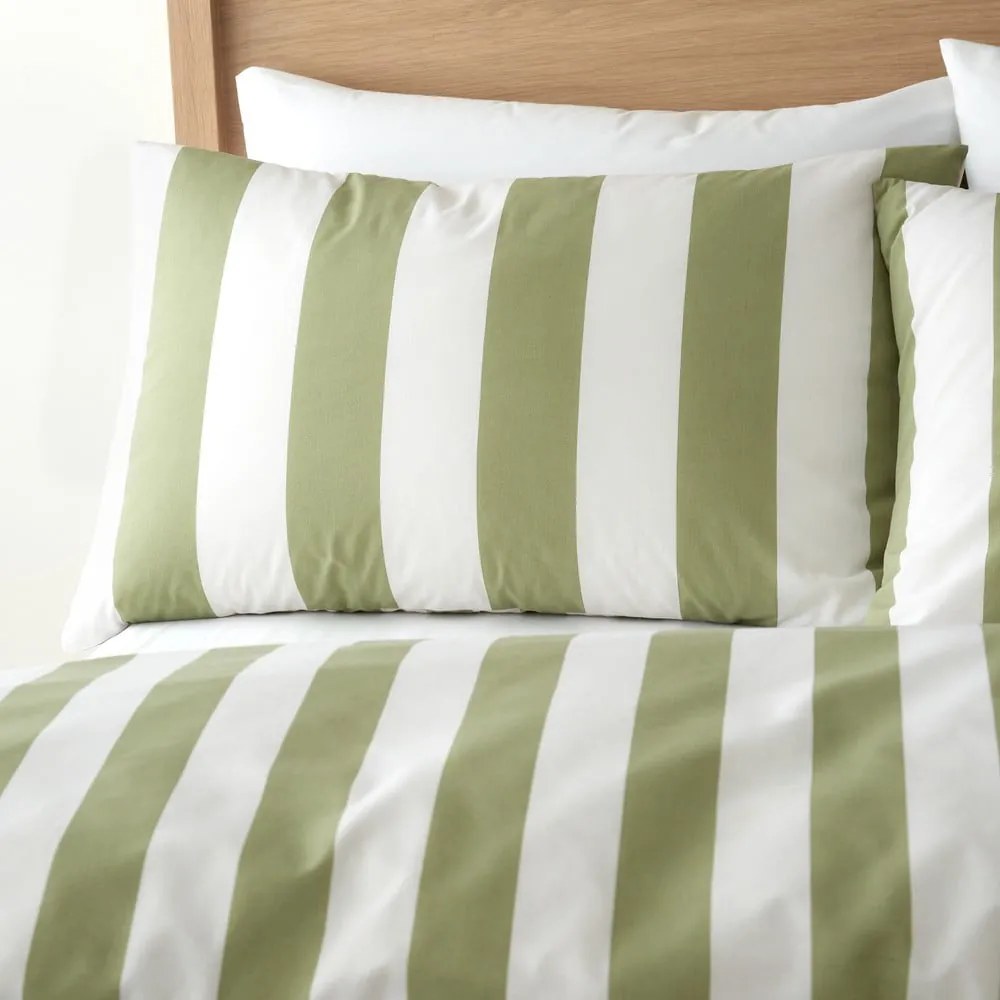 Biancheria da letto matrimoniale verde e crema 200x200 cm Cove Stripe - Catherine Lansfield