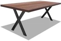 Tavolo da pranzo 220x100cm in legno e metallo con piedi ad X e ripiano in colore legno teak