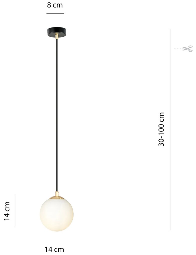 Sospensione Contemporanea Nuada 1 Luce In Acciaio Nero/Oro Sfera Vetro Bianco