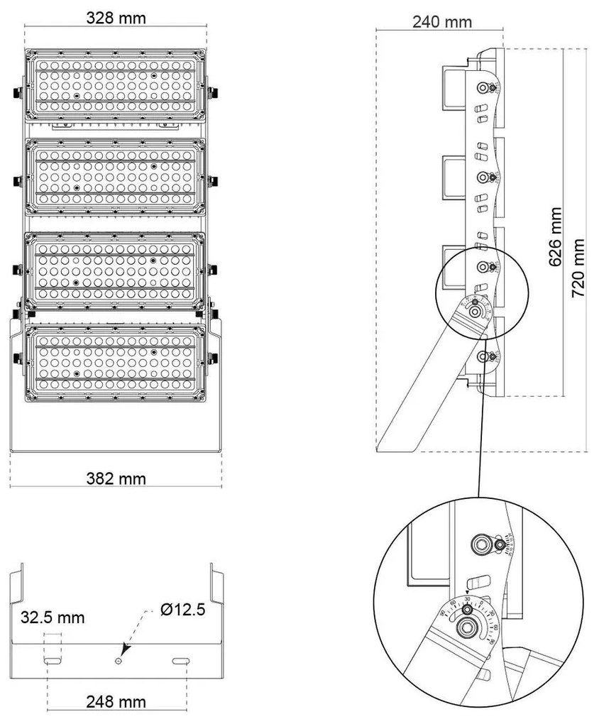 Faro Modulare LED 800W IP66 167lm/W Dimmerabile DALI - INVENTRONICS Colore Bianco Naturale 4.000K
